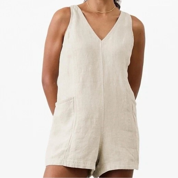 Pants - Athleta Retreat Linen Romper NWT Large Natural Tie Back undyed